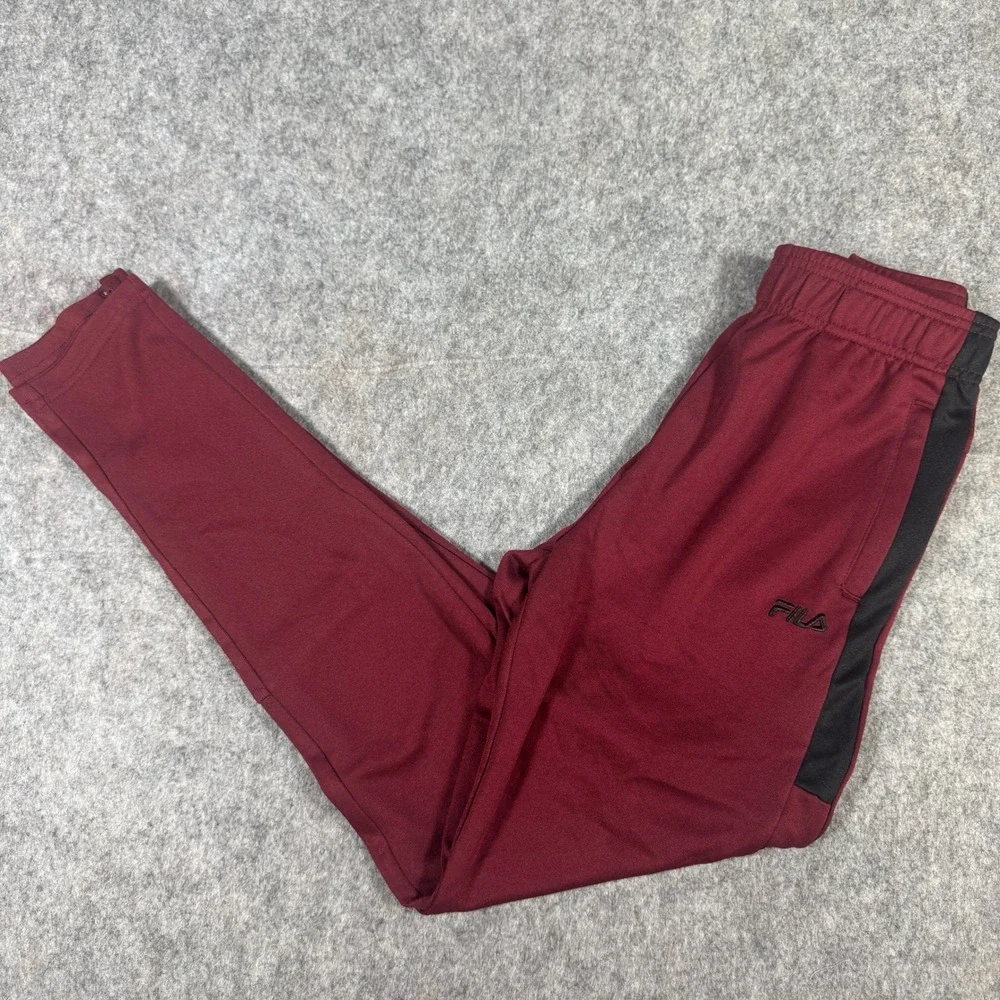 Fila Youth Large 14/16 Training Pants Burgundy Black Stripe Athletic Joggers NEW